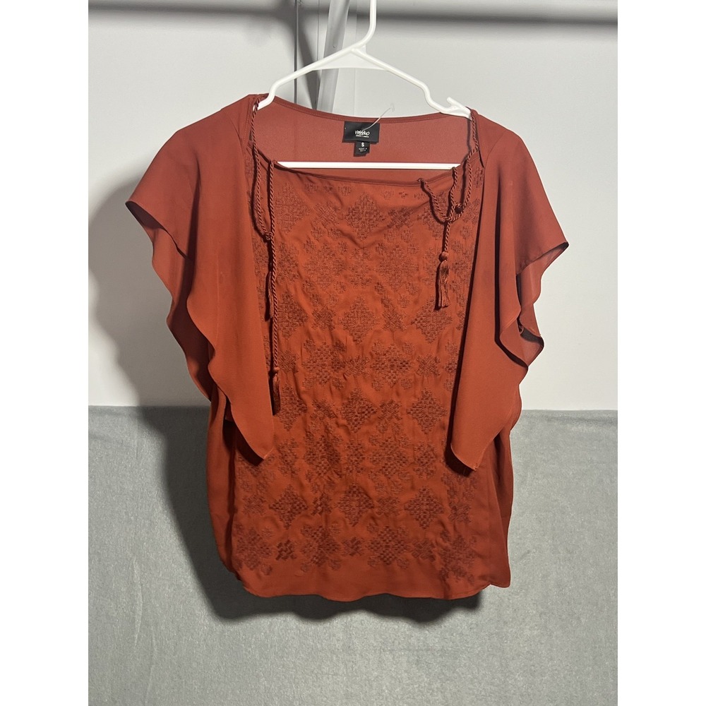 Mossimo Women's Rust Embroidered Flutter Sleeve Blouse Top Size S